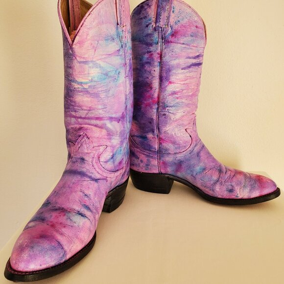 Tony Lama Shoes - Tony Lama 10 painted pink purple blue western cowboy boots barbie cowgirl rodeo